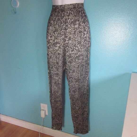 Judy Knapp Vintage Pants Sz S Silver Brocade Pull On Dressy High Rise Trousers - Picture 4 of 13